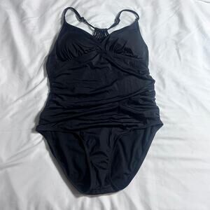 Firpearl Women’s Black One Piece Swimsuit Sz14 Ruched Tummy Control Padded Cups